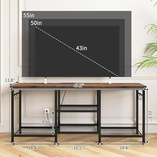 YGEOMER Entertainment Center for TVs Up to 50 Inch, TV Stand with Power Outlet and Open Storage Shelves, TV Media Console Table for Living Room and Bedroom, Rustic Brown