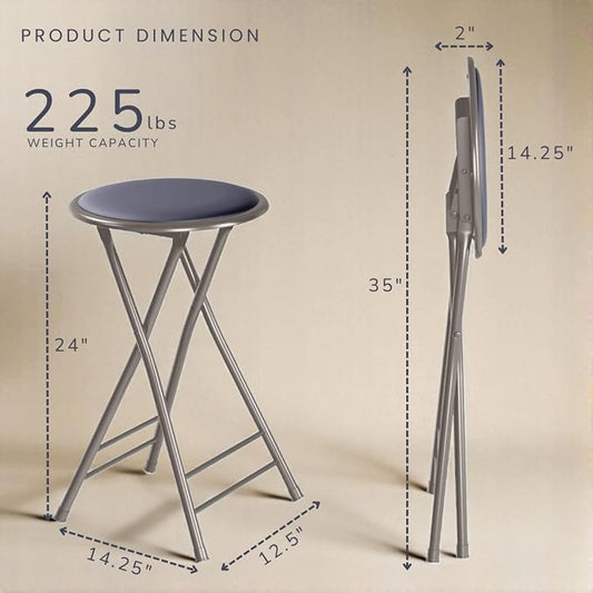 Lavish Home Folding Stool - Set of 4 Counter Height Bar Stools | 24-Inch Backless Folding Chairs with 225lb Capacity for Kitchen, Rec Room, or Game Room (Gray)