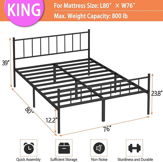 DIIYIV King Metal Bed Frame,Steel Slat Support,Noise Free,Easy Assembly | King Size Bed,Mattress Foundation,Underbed Storage,No Box Spring Needed