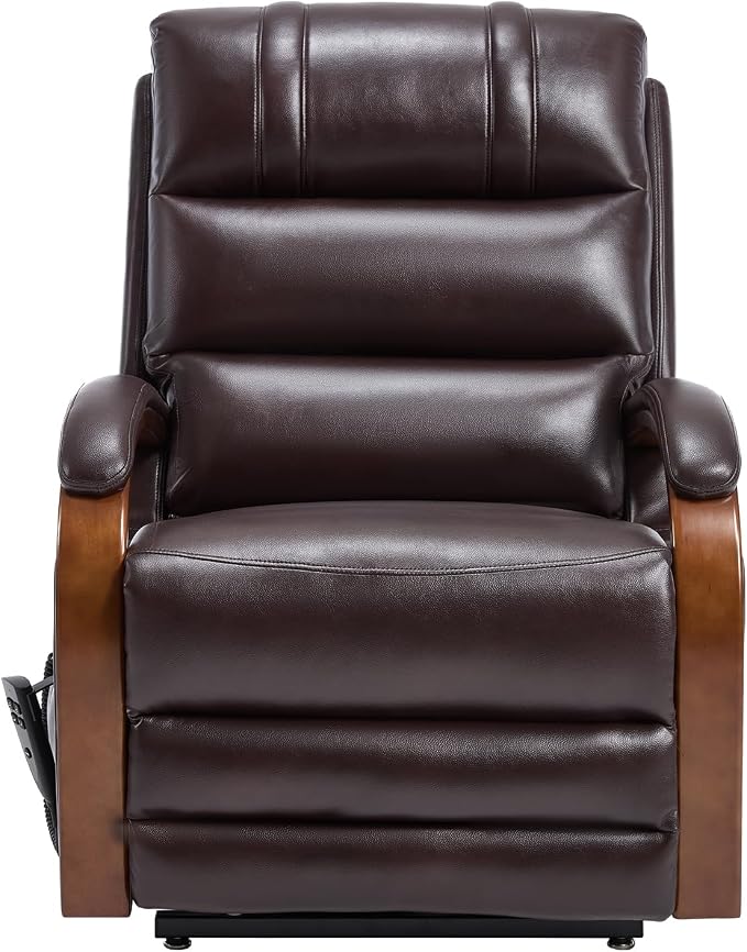 Trustyue Power Lift Recliner Chair, 180° Lay Flat Recliner, Lift Chair with Massage and Heat, Standing Assistance, Living Room Chair for Elderly People(Faux Leather Dark Brown)