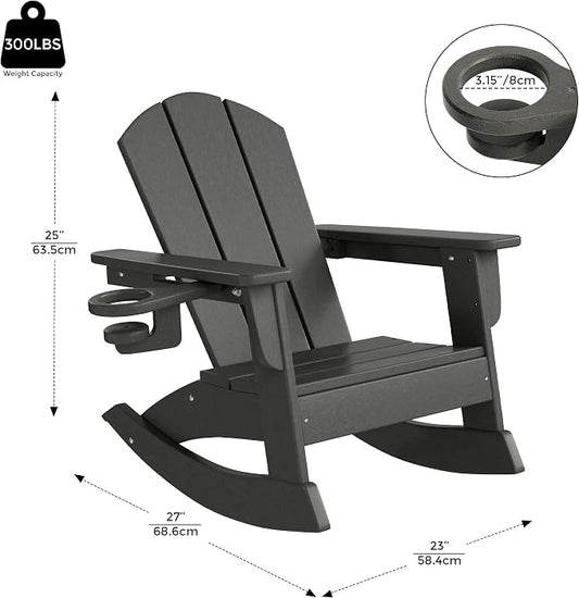 Costaelm Paradise Kids Outdoor Preschool HDPE Plastic Classic Adirondack Rocking Chair (Set of 2), Gray
