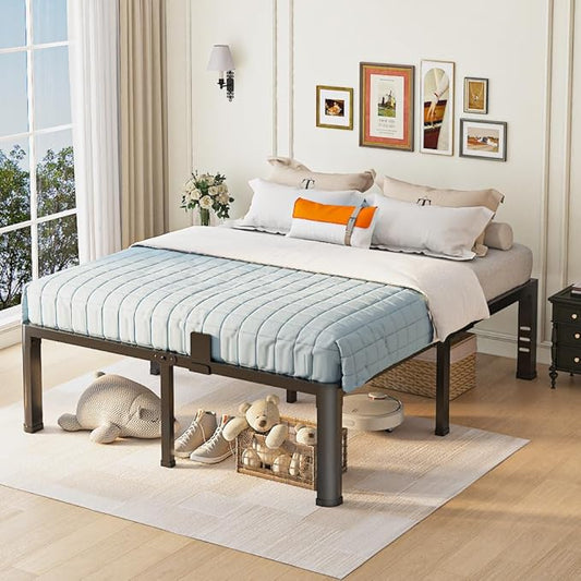 18 inch California King Bed Frame with Round Corner Legs and Headboard Hole Mattress Slide Stopper 3500 lbs Heavy Duty Metal Platform,Steel Slat Support,No Box Spring Needed,Easy Assembly,Noise Free