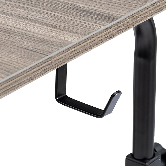 Mobile Laptop Desk with Power Outlets, Height Adjustable TV Tray Table with Storage Shelf, Rolling Computer Table with USB Ports (Grey Oak)