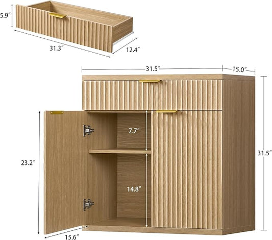 TEENFON Fluted Buffet Cabinet with Storage, 63" Sideboard Cabinet, Coffee Bar Cabinet with 2 Doors and Adjustable Shelf for Living Room, Kitchen, Entryway, Natural
