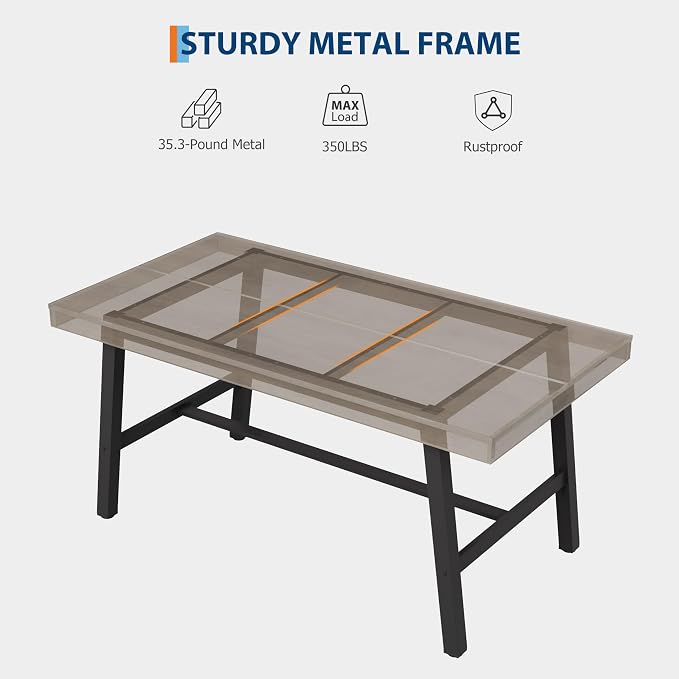 GarveeHome Industrial Dining Table for 2-4, 55" Heavy Duty Rectangular Kitchen Table with 2"×2" Metal Legs, Small Space Dining Table for Kitchen, Dining Room (Grey, 55" Non-extendable)