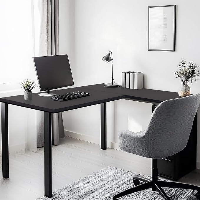 Kaboon 36x20 inch Black Table Top Universal, Solid One-Piece Desktop, Reversible Melamine Countertop, Double Desks, L-Desk DIY
