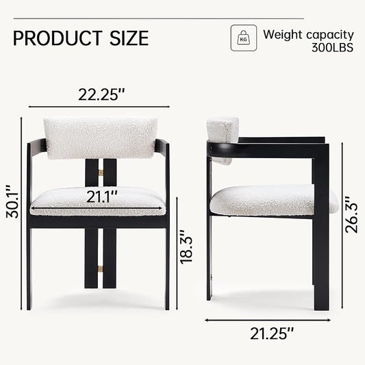 Morden Fort Boucle Dining Chair Set of 4, Upholstered Kitchen Chairs with Metal Frame & Round Back, Barrel Side Chair for Dining Room, Kitchen, Living Room, Apartments
