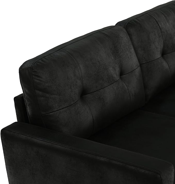 Ball & Cast 65" Loveseat Sofa,Mid Century Modern Love Seat Couches for Living Room,Button Tufted Upholstered Small Couch with Solid Wood Legs for Bedroom,Apartment,Office,Fabric,Black