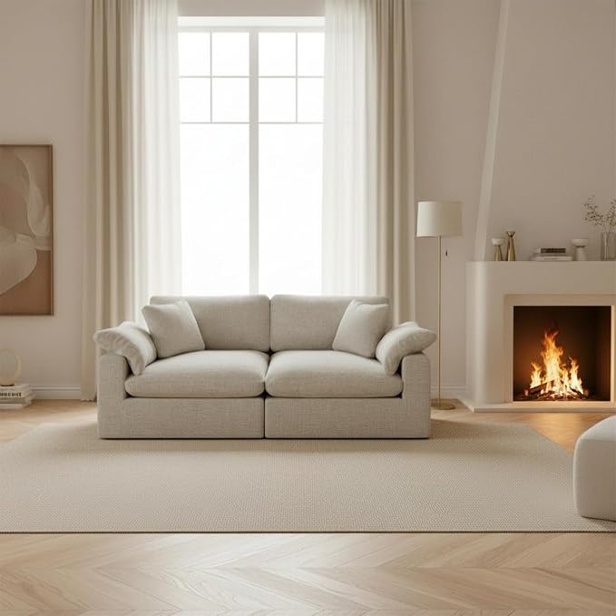 Modular Sectional Sofa Cloud Couch,78.6" Down Filled Comfy Cloud Modern Sofa,2 Seater with Light Beige Linen Couch Cushion Covers Removable Furniture for Living Room