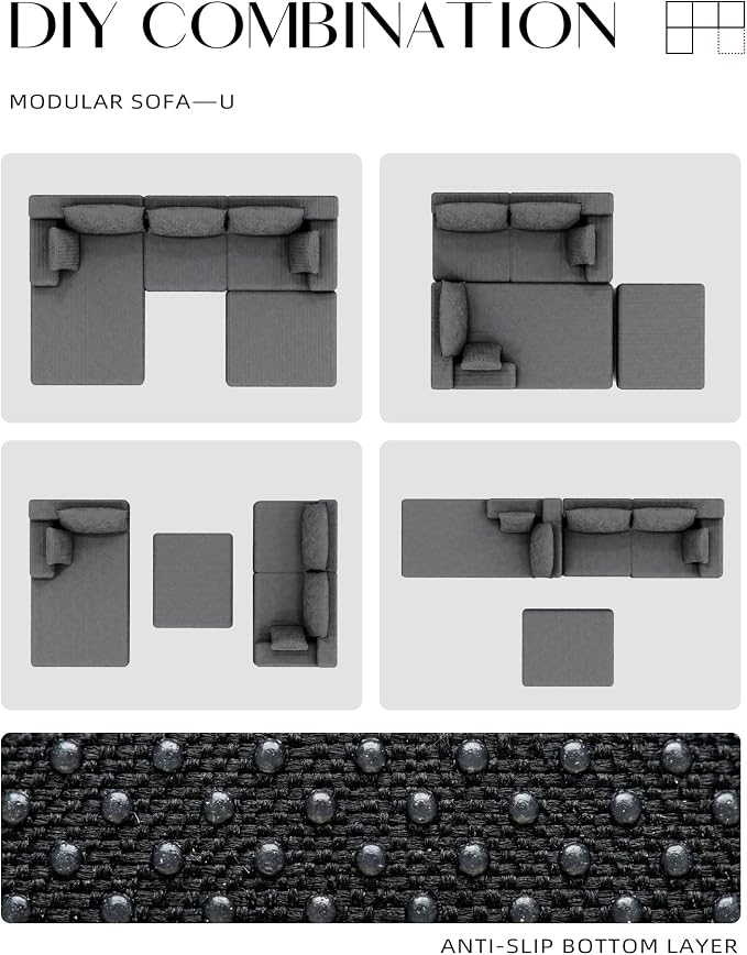 Lifelink 108" Boneless Couch U-Shaped - Modular Sectional Couches for Living Room Cloud Sofa with Deep Seat High Back Removable Ottoman No Assembly Required