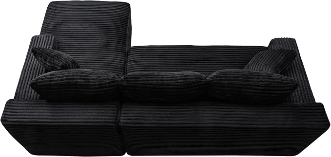 95" L-Shaped Cloud Sectional Couch, Right Facing Modular Compressed Boneless Sectional Sofa with Chaise Lounge, Plush Corduroy Boneless Corner Sofa for Living Room