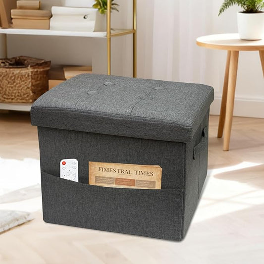 ALASDO Storage Ottoman Footrest Stool Small Ottoman with Storage Foldable Ottomans Foot Rest Footstool Bench for Living Room 17x13x13inches Grey