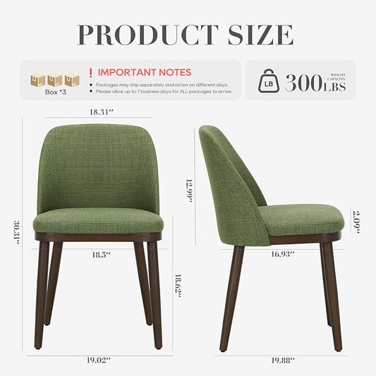 COLAMY Upholstered Dining Chairs Set of 6, Modern Kitchen Chairs with Back, Fabric Side Chair with Wood Legs for Dining Room Kitchen Restaurant, Green