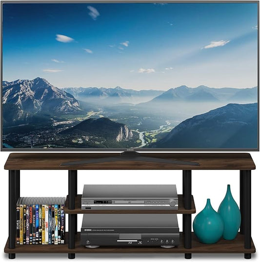 Furinno Turn-N-Tube No Tools 3D 3-Tier Entertainment TV Stand up to 50 inch TV, Round Tubes, Columbia Walnut/Black