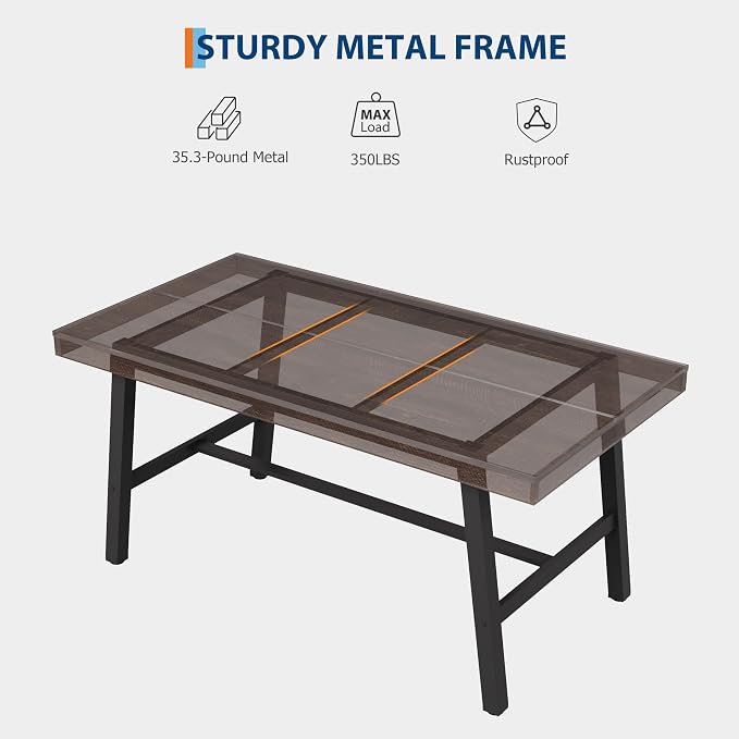 GarveeHome Industrial Dining Table for 2-4, 55" Heavy Duty Rectangular Kitchen Table with 2"×2" Metal Legs, Small Space Dining Table for Kitchen, Dining Room (Rustic Birch, 55" Non-extendable)