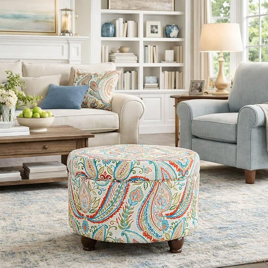 HomePop 24" Large Round Storage Ottoman - Bold Paisley