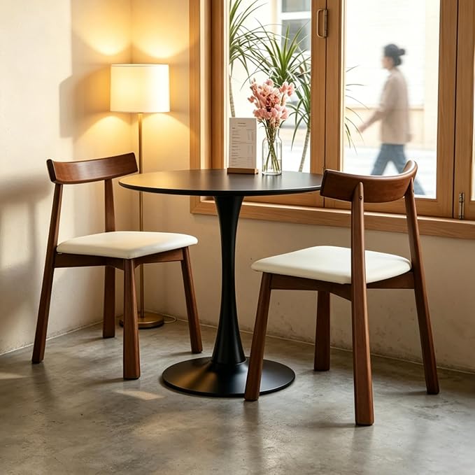 Round Dining Table, 27.6" Circle Tulip Table with Thickened Tabletop & Metal Pedestal, Mid Century Modern Bistro Table for Kitchen, Small Places, Living Room, Cafe (Black)