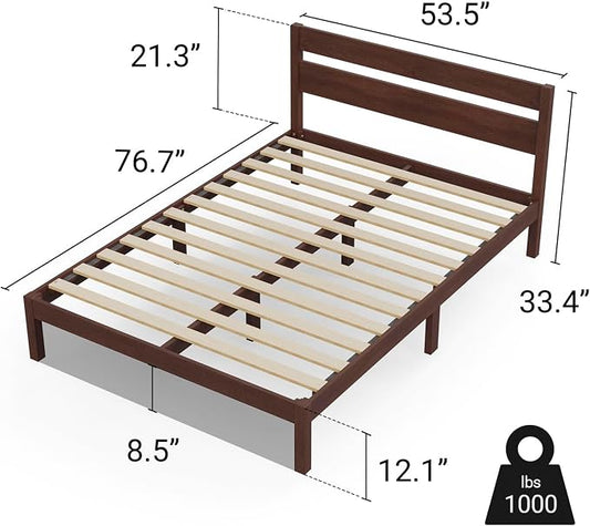 LIFEMENT Classic Wood Platform Bed Frame with Headboard, Essential, Noise Free, Under Bed Storage, No Box Spring Needed, Easy Assembly (Walnut, Full)