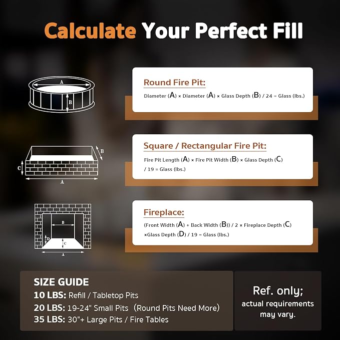GASPRO 35 lbs Fire Glass for Propane Fire Pit, 1/2-Inch Reflective Fireplace Glass Rocks for Fire Pit Table, Black