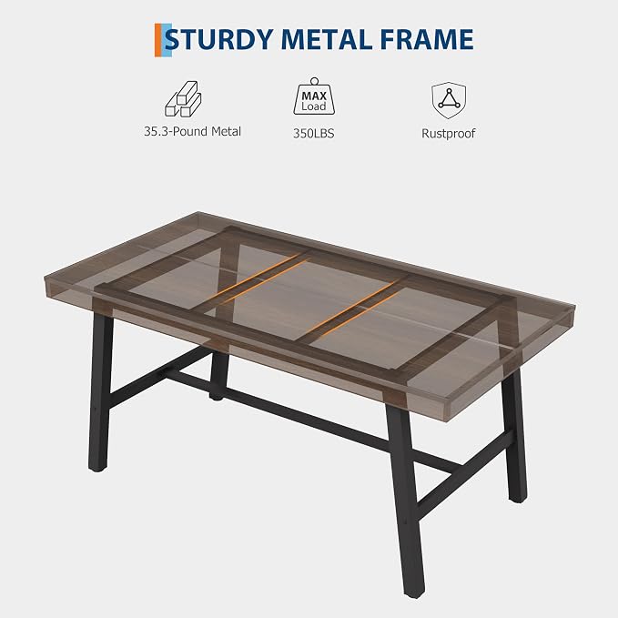 GarveeHome Industrial Dining Table for 2-4, 55" Heavy Duty Rectangular Kitchen Table with 2"×2" Metal Legs, Small Space Dining Table for Kitchen, Dining Room (Brown, 55" Non-extendable)