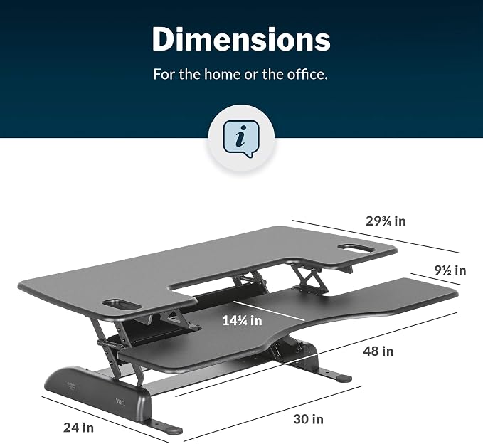 Vari VariDesk Pro Plus 48 - Adjustable Desk Converter with 11 Height Settings - Laptop Sit Stand Desk Riser for Home Office, Table Tops, Workspace - Fully Assembled with Spring Loaded Lift - Black