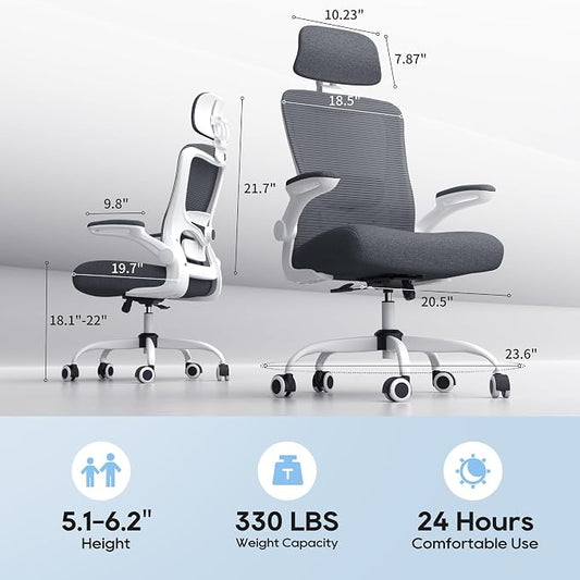 Ergonomic Office Chair for Long Hours, Full-Body Support, Relieve Neck & Back Pressure, 330LBS Capacity, Ideal for Home Office, Office & Study