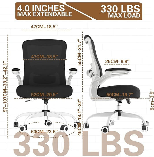 Ergonomic Office Chair for Long Hours, Padded Lumbar Support for Lower Back Relief, 330 lb Capacity, Comfortable Computer Desk Chair for Home Office, Computer & Study