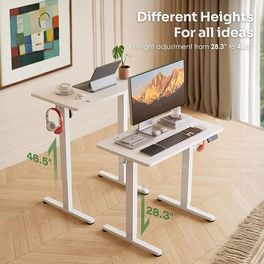 Monomi Standing Desk, 39.4‘’ Small Sit Stand up Height Adjustable Electric Standing Desk with 3 Memory Setting, Ergonomic Home Office Computer Desk, White
