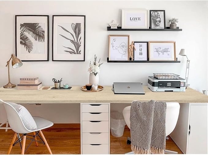 Kaboon Universal Tabletop 55"x20", Solid One-Piece Melamine Table Top, Double Desk L-Desk DIY, Home and Office, Oak/Grey Tone