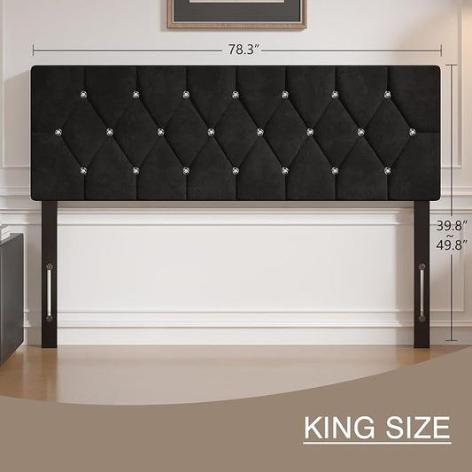 VECELO Tufted Upholstered Headboard King Size, with 6 Adjustable Height from 39.8" to 49.8", Button Diamond Design, Easy Assembly, Classic Black