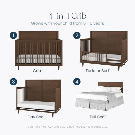 Child Craft Surrey Hill 4-in-1 Convertible Crib, Baby Crib Converts to Day Bed, Toddler Bed and Full Size Bed, 2 Adjustable Mattress Positions, Non-Toxic, Baby Safe Finish (Toasted Chestnut)