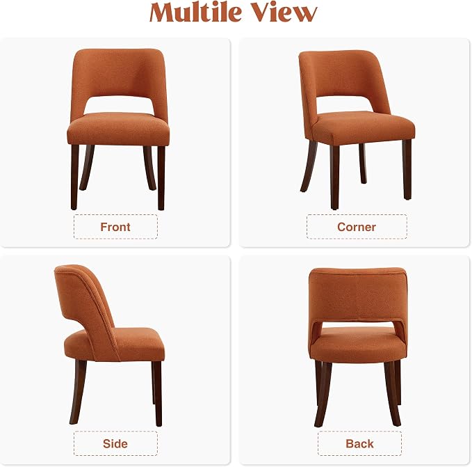 Dining Chair Set of 8,Modern Dining Room Chairs with Thick Cushions,Upholstered Linen Fabric Kitchen Chairs for Kitchen Dining Room Orange