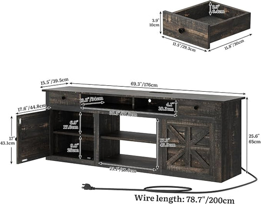 YITAHOME 70" Farmhouse TV Stand for 75/80 Inch TVs, Entertainment Center with Drawers, Adjustable Shelves & Built-in Power Outlet, Stable Anti-Tip TV Console Cabinet for Living Room, Rustic Oak