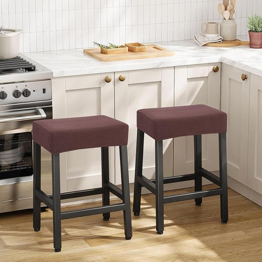 YISUN Stool Covers Rectangle - 2 Pack Stretch Waterproof Saddle Seat Cover Counter Bar Stools Bar Chairs Covers Kitchen Island Chairs Cushion Protector (2, Coffee)
