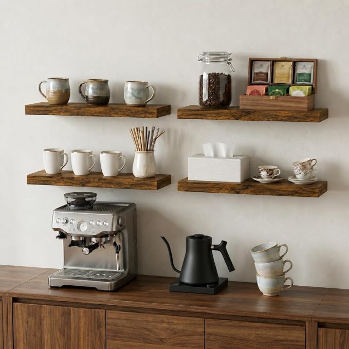 Floating Shelves for Wall, 16 inch Set of 3 Bathroom Shelf Bedroom Kitchen Living Room Hanging Book Shelves Small Farmhouse Decor, Rustic Brown