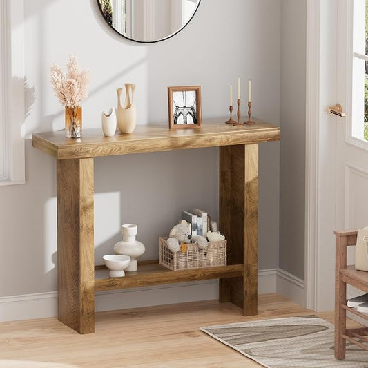 LIFECHOVY Farmhouse Wood Entryway Table Narrow Console Tables with Storage Behind The Couch Sofa, Entrance Side Table with Shelves for Hallway, Living Room, Foyer, Rustic