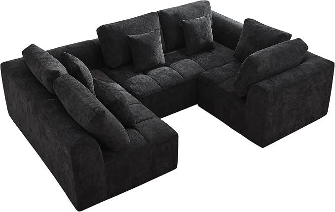 110''Modular Sectional Couches for Living Room, Cloud Boneless Compressed Sectional Sofa, Oversized U Shaped 5 Seater Upholstered Memory Foam Sofa, No Assembly, Chenille Black
