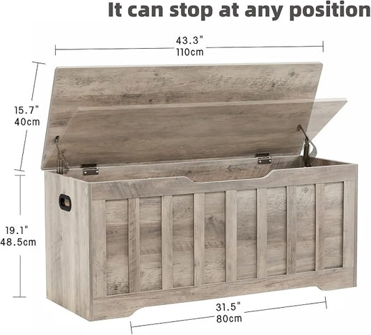 VANKILEY 43.3" Storage Chest Extra Large,Storage Trunk with 2 Safety Hinges,Wooden Storage Bench,Shoe Bench,43.3x15.7x19.1 Inch,Easy Assembly,Storage Bench for Bedroom,Living Room,entryway(Greige).