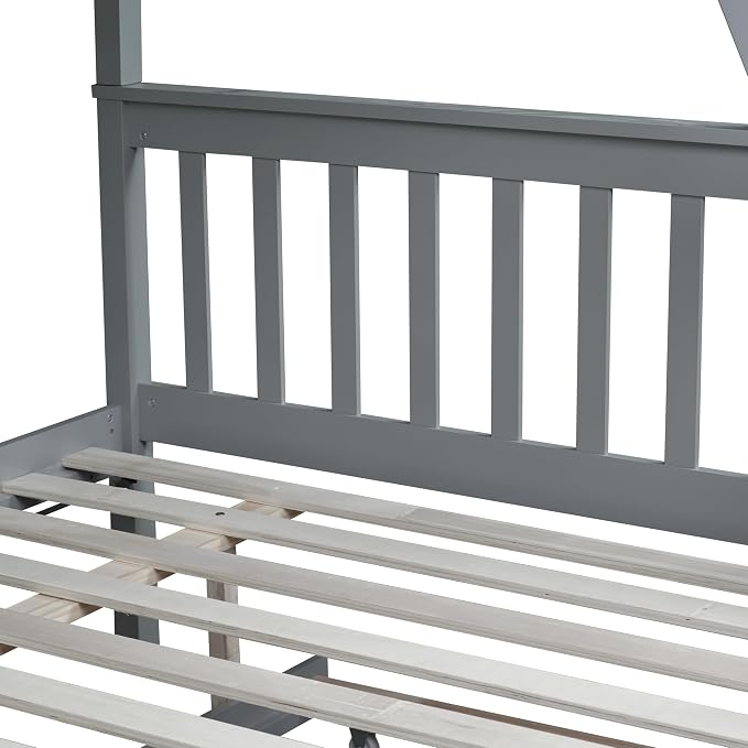 Harper & Bright Designs Convertible Wood Twin-Over-Full Bunk Bed with Trundle and Ladder - Can Be Divided Into Two Platform Beds, Grey