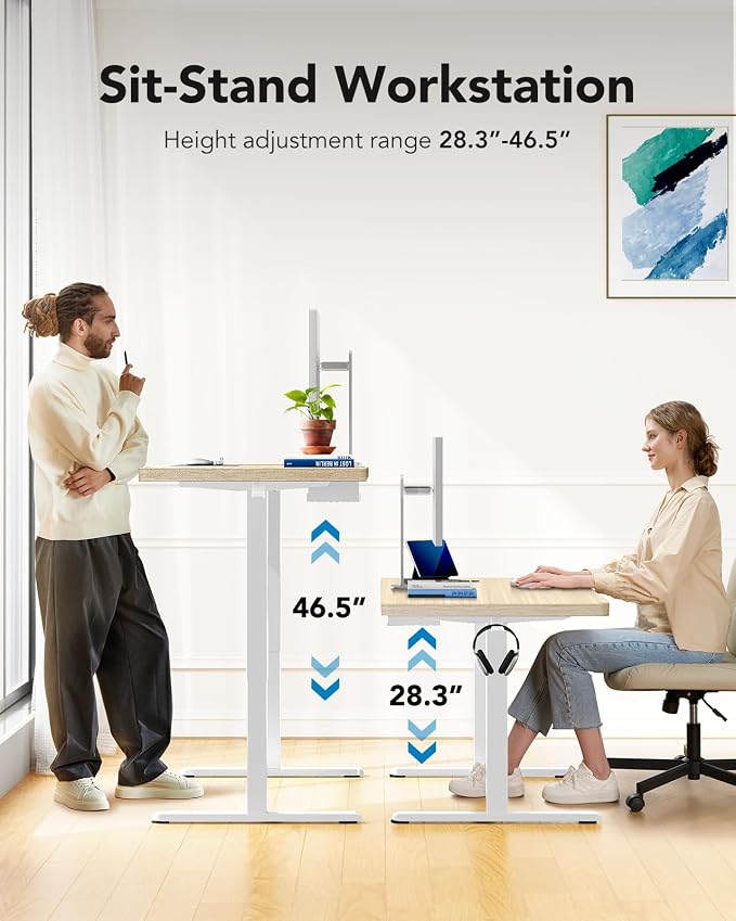HUANUO 71 x 30 inch Electric Standing Desk, Powerful Brushless Motor Large Height Adjustable Table, 4 Memory Preset Sit Stand Up Desk, Home Office Computer Table with Thick T-Shaped Frame, Natural