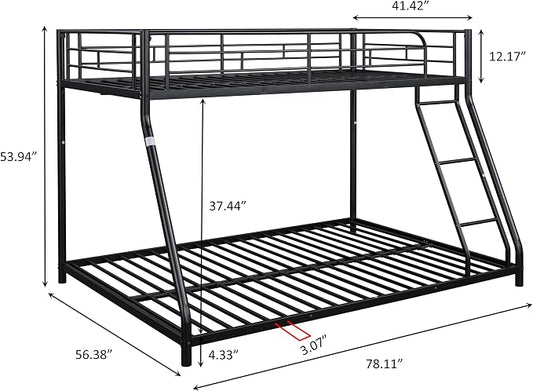 EMKK Twin Over Full Bunk Bed for Adults, Metal Bunk Beds Twin Over Full Size for Teens Dorm Bedroom Guest Room,Heavy Duty Bunk Beds with Ladder and Safety Full Length Guardrail (Black B)