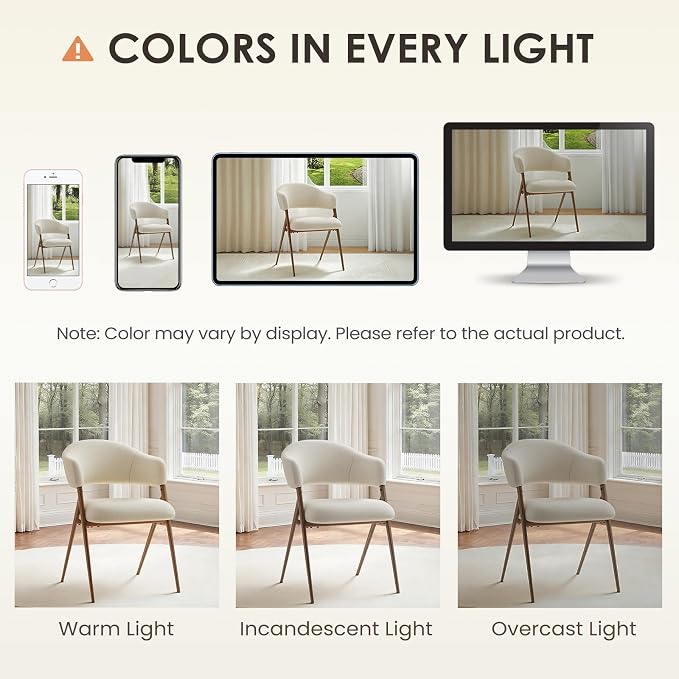 COLAMY Dining Chairs Set of 6, Mid Century Modern Dining Room Kitchen Dinner Chairs with Iron Legs, Open Back and Padded Seat, for Living Room/Bedroom/Restaurant/Cafe, Beige