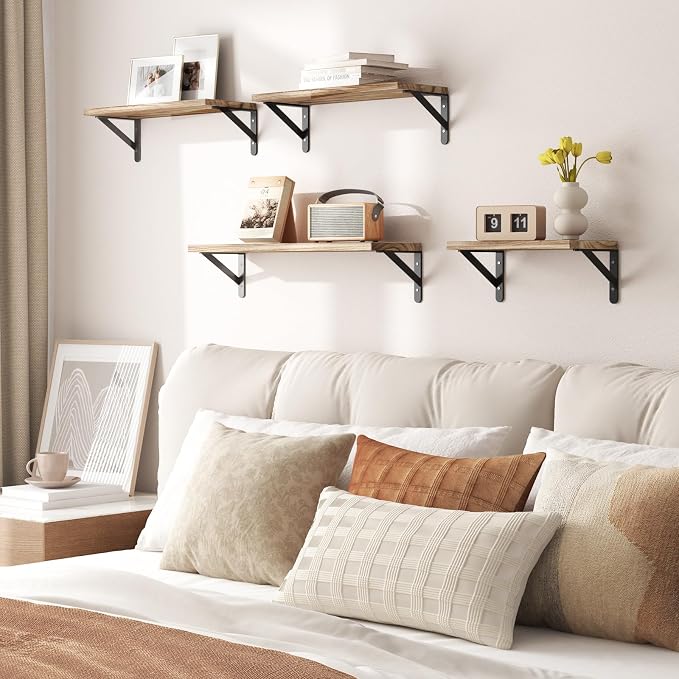 YGEOMER Floating Shelves for Wall Mounted Wall Shelves for Bedroom, Bathroom Storage, Living Room and Kitchen Farmhouse Decor(4 Different Sizes)