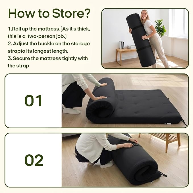 Syrinx Water Resistant Japanese Futon Mattress, Queen Size 80"x60", 4 Inch Thick Japanese Floor Mattress Tatami Mat, Foldable Floor Bed Sleeping Pad for Dormitory Guest Room Camping