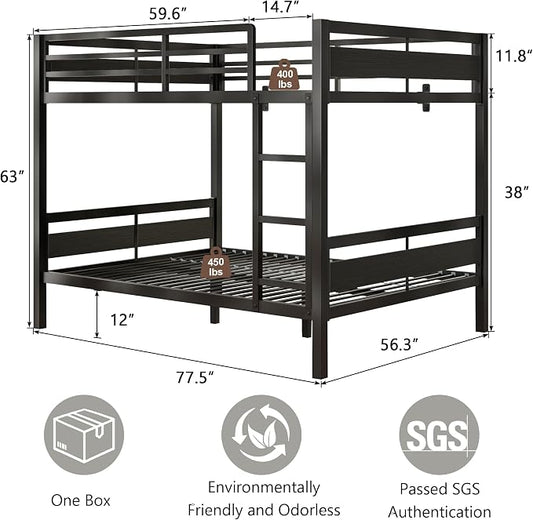 Einhomn Bunk Bed Full Over Full, Heavy Duty Metal Bed with Ladder and Full-Length Guardrail, Under-Bed Storage Space, No Box Spring Needed, Noise Free, Black