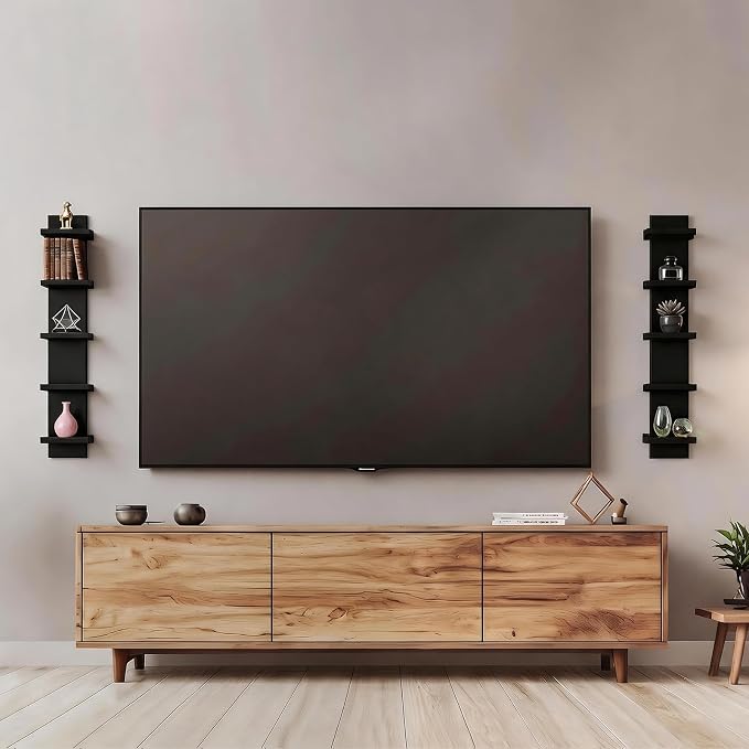 Homaterial 5 Tier Shelvesl, Vertical Column Wall Decor Mount Floating Shelves for Bedrooms, Living Rooms, Natural Finish Wall Shelf, Black