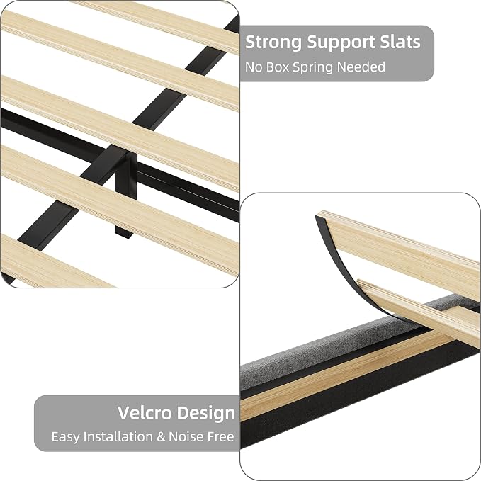 IDEALHOUSE Full Size Bed Frame, LED Bed Frame with Fast-Charging USB Port, Upholstered Platform Bed Frame with Adjustable Headboard, Strong Support Slats, Noise Free, Easy Assembly, Gray