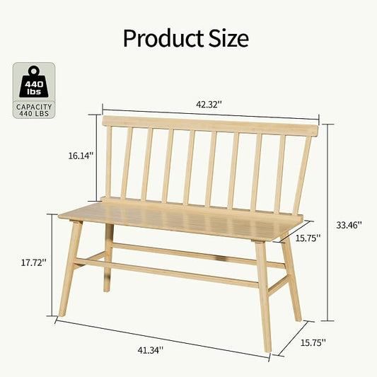 APRTAT Bamboo Entryway Bench, Dining Bench with Spindle Back (Natural) | Natural Bamboo & H-Shaped Support, Spindle Back, Ideal for entryways, bedrooms, outdoor settings, Easy Assembly & Clean
