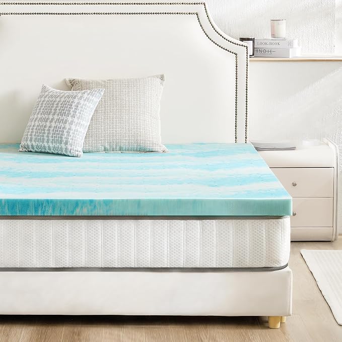 Sweetcrispy Mattress Topper King, 2 Inch Thick Memory Foam Gel Infused Cooling Pad for Pressure Relieve for King Size Bed, Sleeper Sofa, RV, Camper, CertiPUR US Certified, Ventilated and Breathable