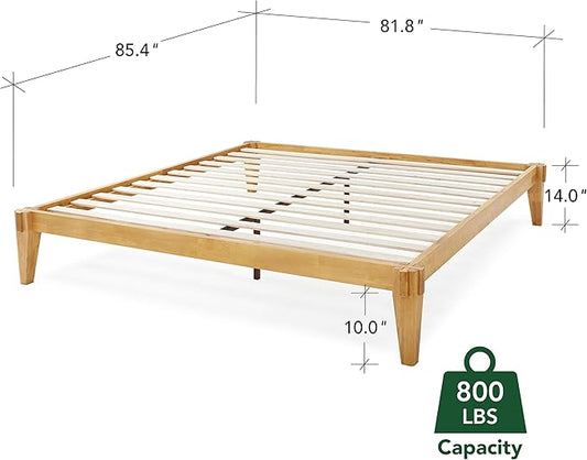 Bme Chalipa 14” King Bed Frame - Solid Wood Platform Bed - Japanese Joinery Bed Frame - Wood Slat Support - No Box Spring Needed - Easy Assembly - Minimalist & Modern Style, Golden Natural